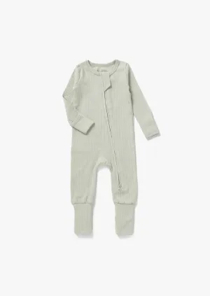 Ribbed Zipper Romper | Pistachio