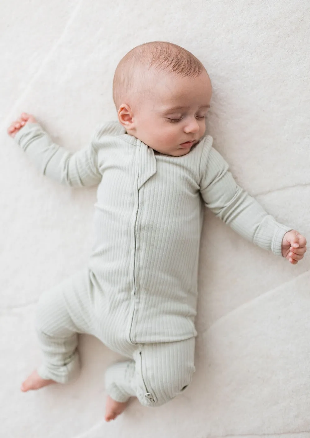 Ribbed Zipper Romper | Pistachio