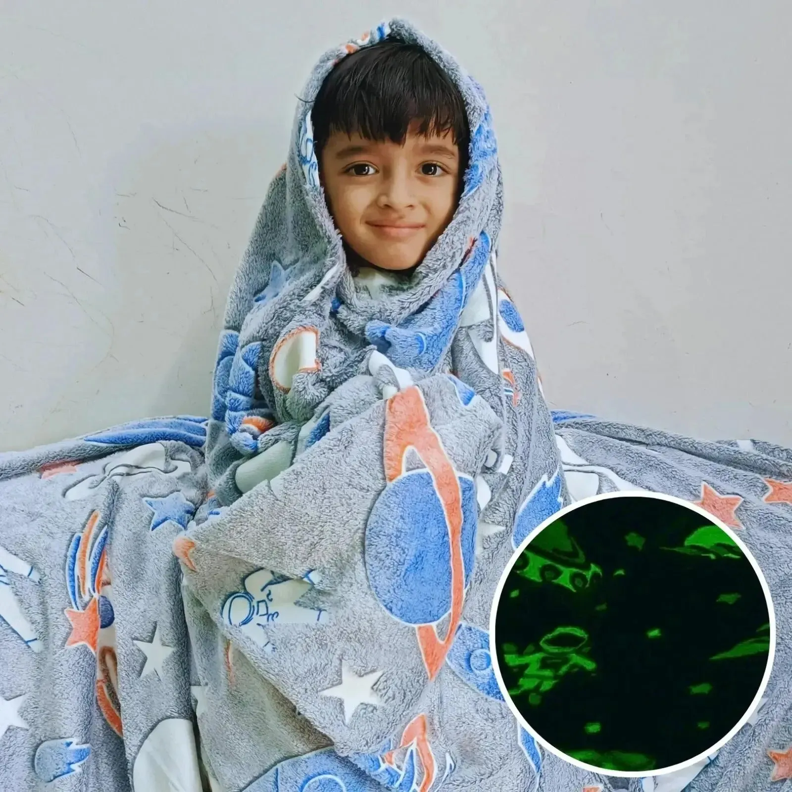 Rocket/Spaceship Glow in The Dark Blanket for Kids | 0-15 years