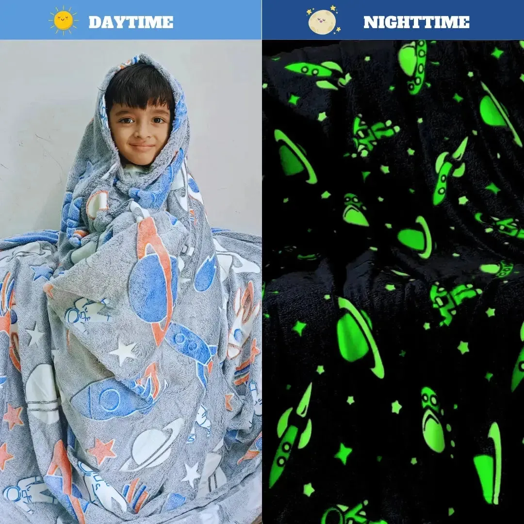 Rocket/Spaceship Glow in The Dark Blanket for Kids | 0-15 years