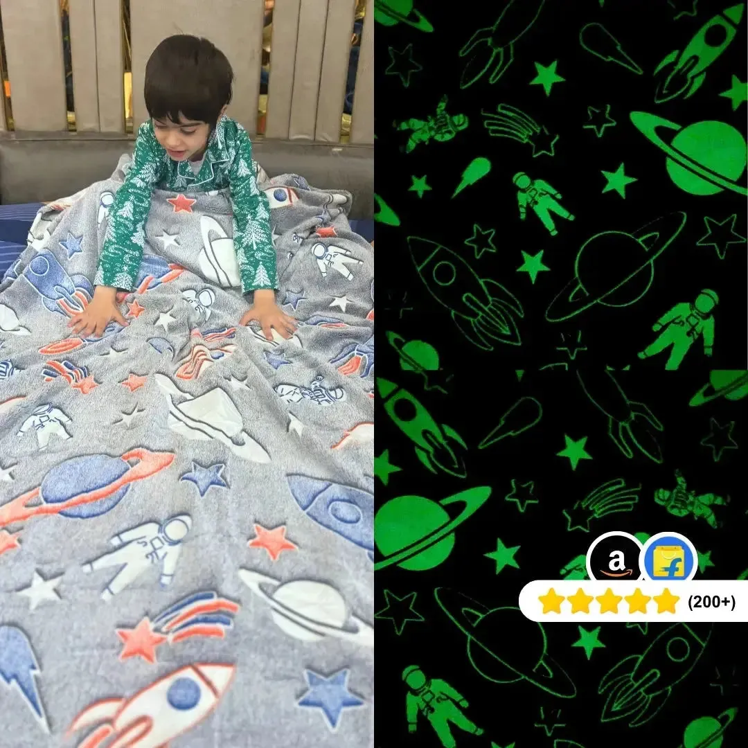 Rocket/Spaceship Glow in The Dark Blanket for Kids | 0-15 years