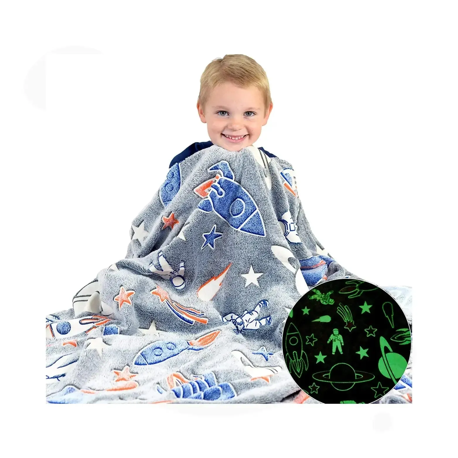 Rocket/Spaceship Glow in The Dark Blanket for Kids | 0-15 years