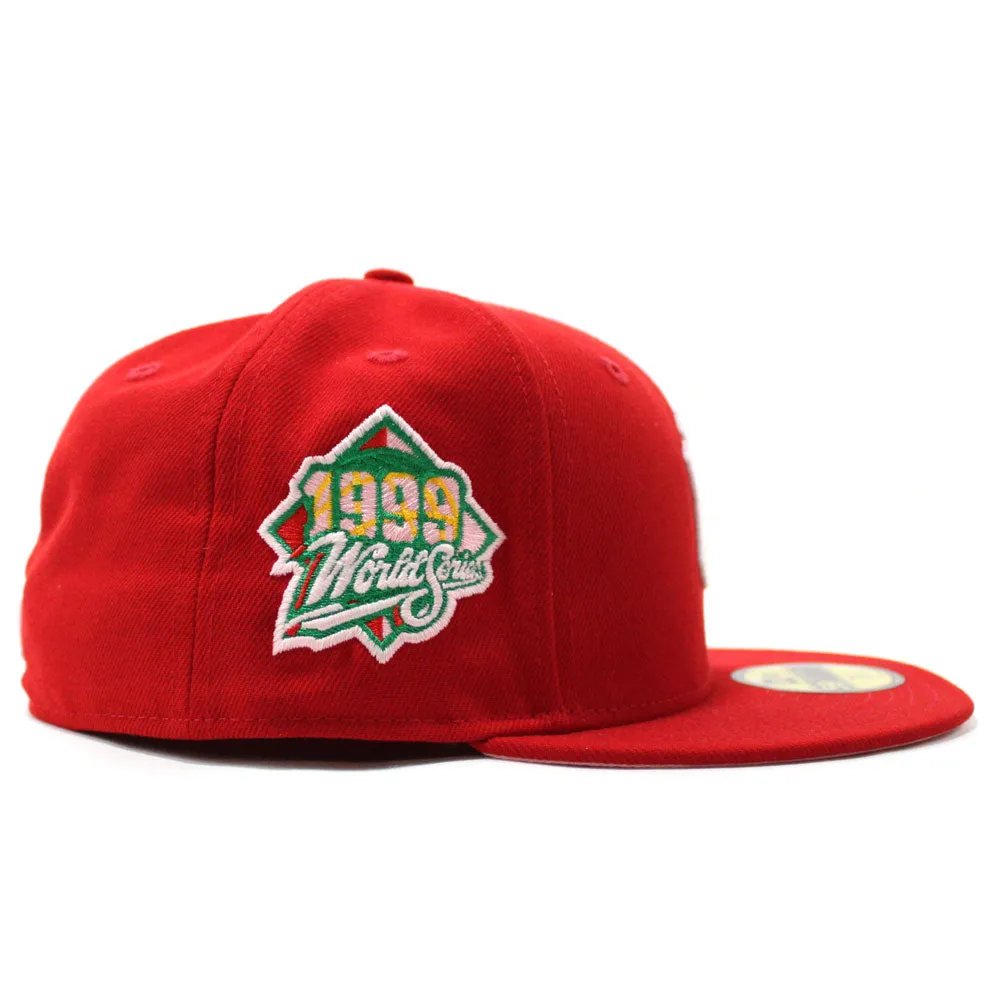 Rose New York Yankees Rose 1999 World Series 59Fifty New Era Fitted Hat (Glow in the Dark Red Pink Under Brim)