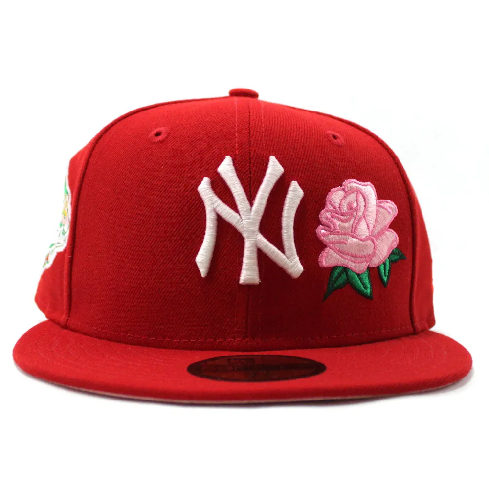 Rose New York Yankees Rose 1999 World Series 59Fifty New Era Fitted Hat (Glow in the Dark Red Pink Under Brim)