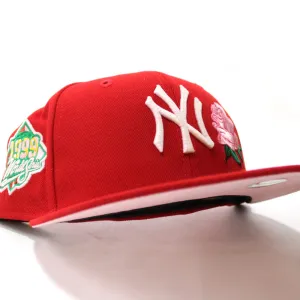 Rose New York Yankees Rose 1999 World Series 59Fifty New Era Fitted Hat (Glow in the Dark Red Pink Under Brim)