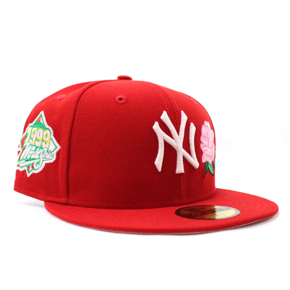 Rose New York Yankees Rose 1999 World Series 59Fifty New Era Fitted Hat (Glow in the Dark Red Pink Under Brim)