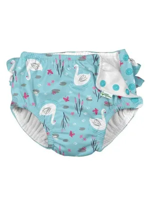 Ruffle Snap Reusable Absorbent Swimsuit Diaper Light Aqua Swan (Min. of 2, multiples of 2)