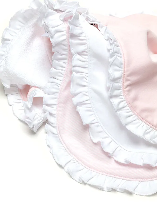 Ruffle Trim Pima Burp Cloth | Lt Pink Mini Stripe