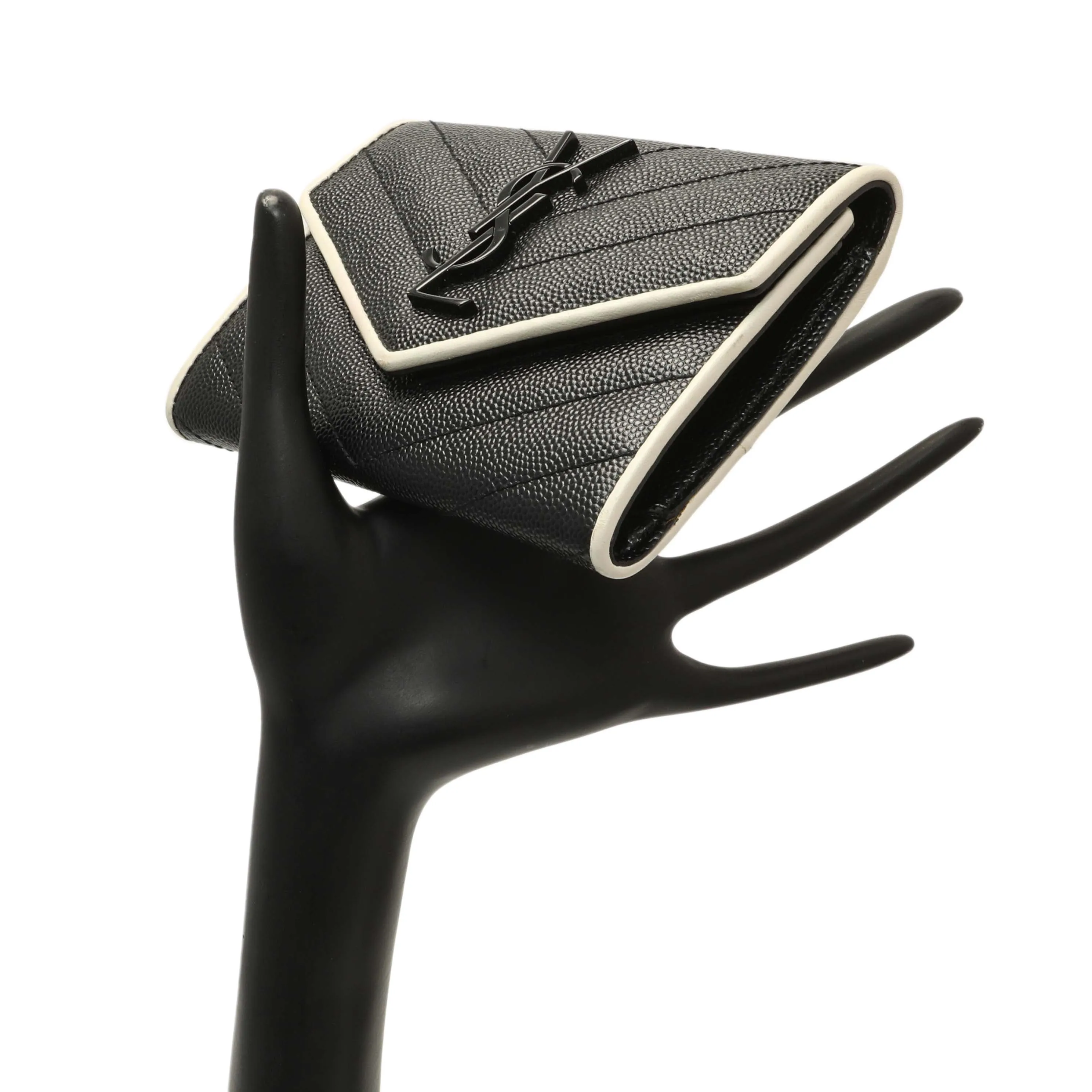 Saint Laurent Black Grain De Poudre Matelasse Chevron Monogram Envelope Wallet