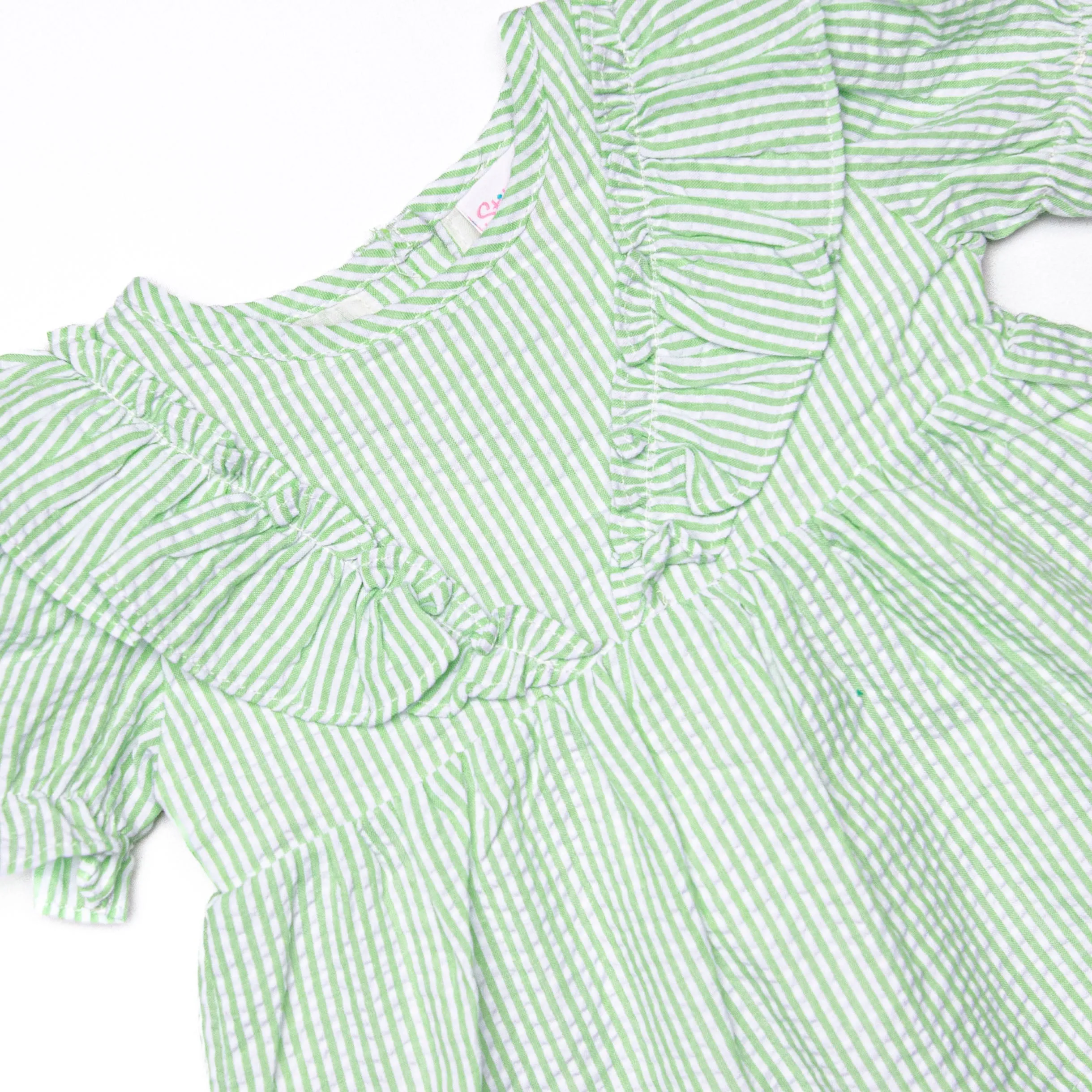 Sally Skipper Diaper Set, Green Seersucker