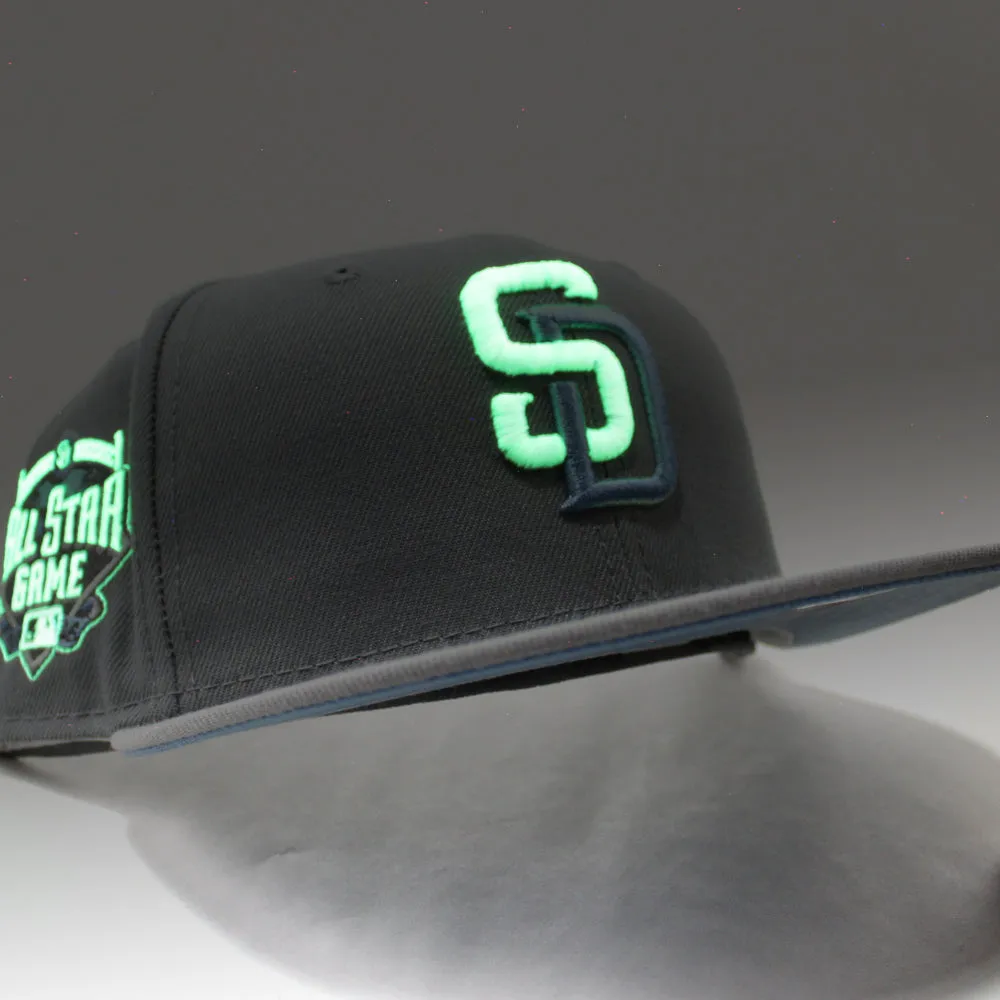 San Diego Padres 2016 All Star Game New Era Fitted 59Fifty Hat (GITD Storm Gray Light Gray Sky Blue Under Brim)
