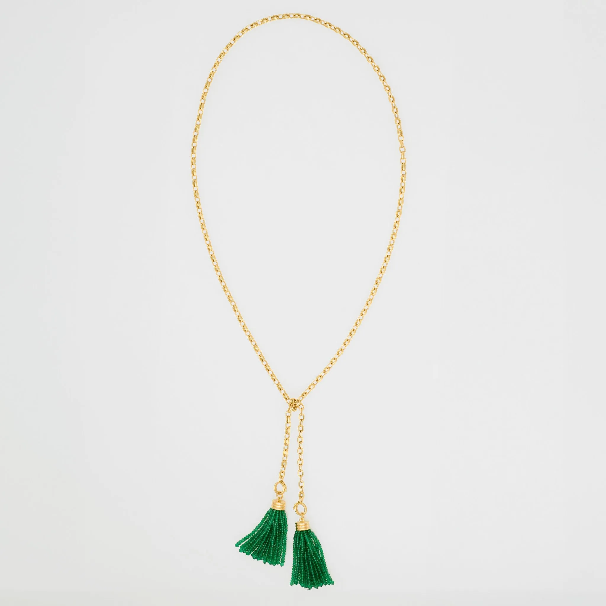 Sautoir Double Convertible Emerald Necklace 18K Yellow Gold, Small Link, 34"