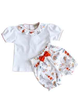 Seaside Print Baby girl diaper set Pima Cotton