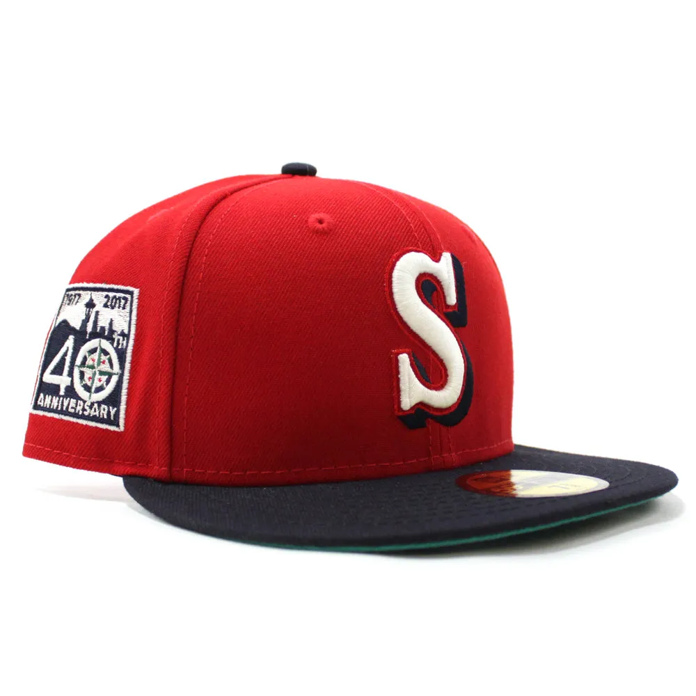 Seattle Mariners 40th Anniversary New Era 59Fifty Fitted Hat (GITD Red Navy Aqua Under Brim)