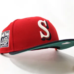 Seattle Mariners 40th Anniversary New Era 59Fifty Fitted Hat (GITD Red Navy Aqua Under Brim)