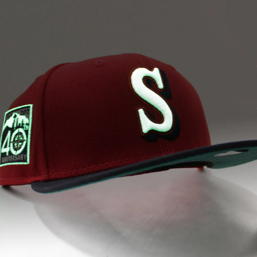 Seattle Mariners 40th Anniversary New Era 59Fifty Fitted Hat (GITD Red Navy Aqua Under Brim)