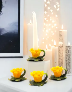 Set of 4 Ceramic Yellow Daisy Flower Candle Holders, Home Décor, Gift for Her, Gift for Mom, Nature Lover Gift, Vintage Decor
