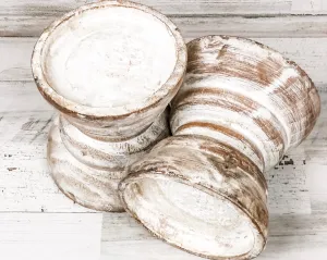 Short whitewashed pillar candle holder set