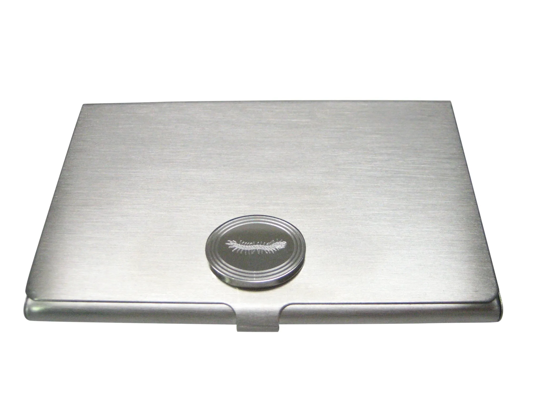 Silver Toned Etched Oval Centipede Bug Insect Business Card Holder