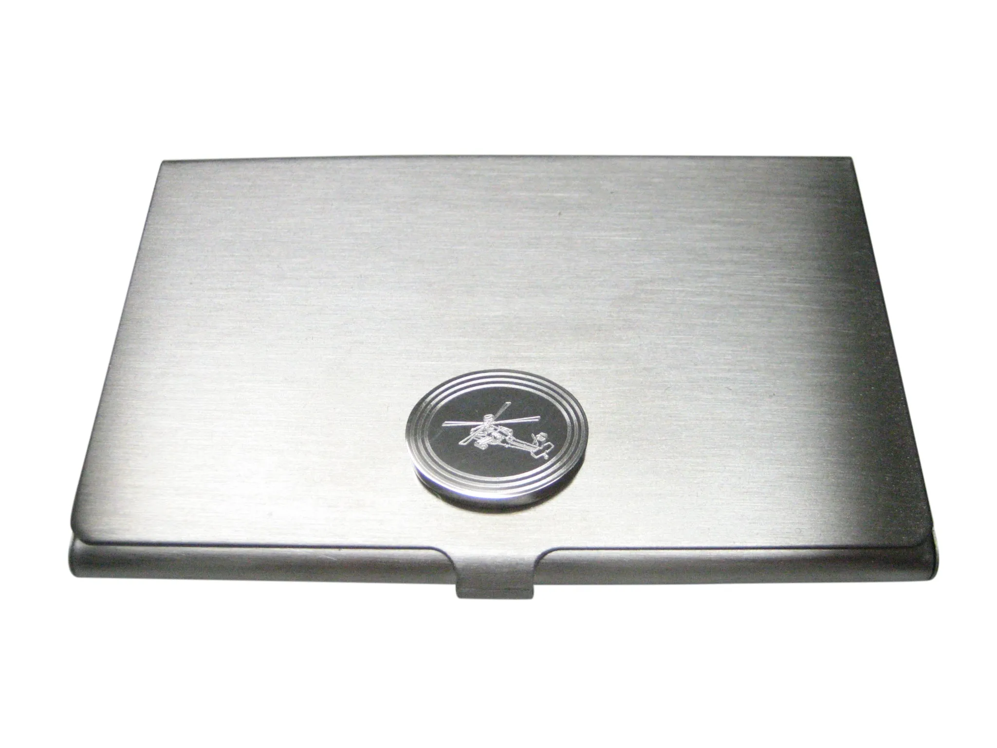 Silver Toned Etched Oval Helicopter Business Card Holder
