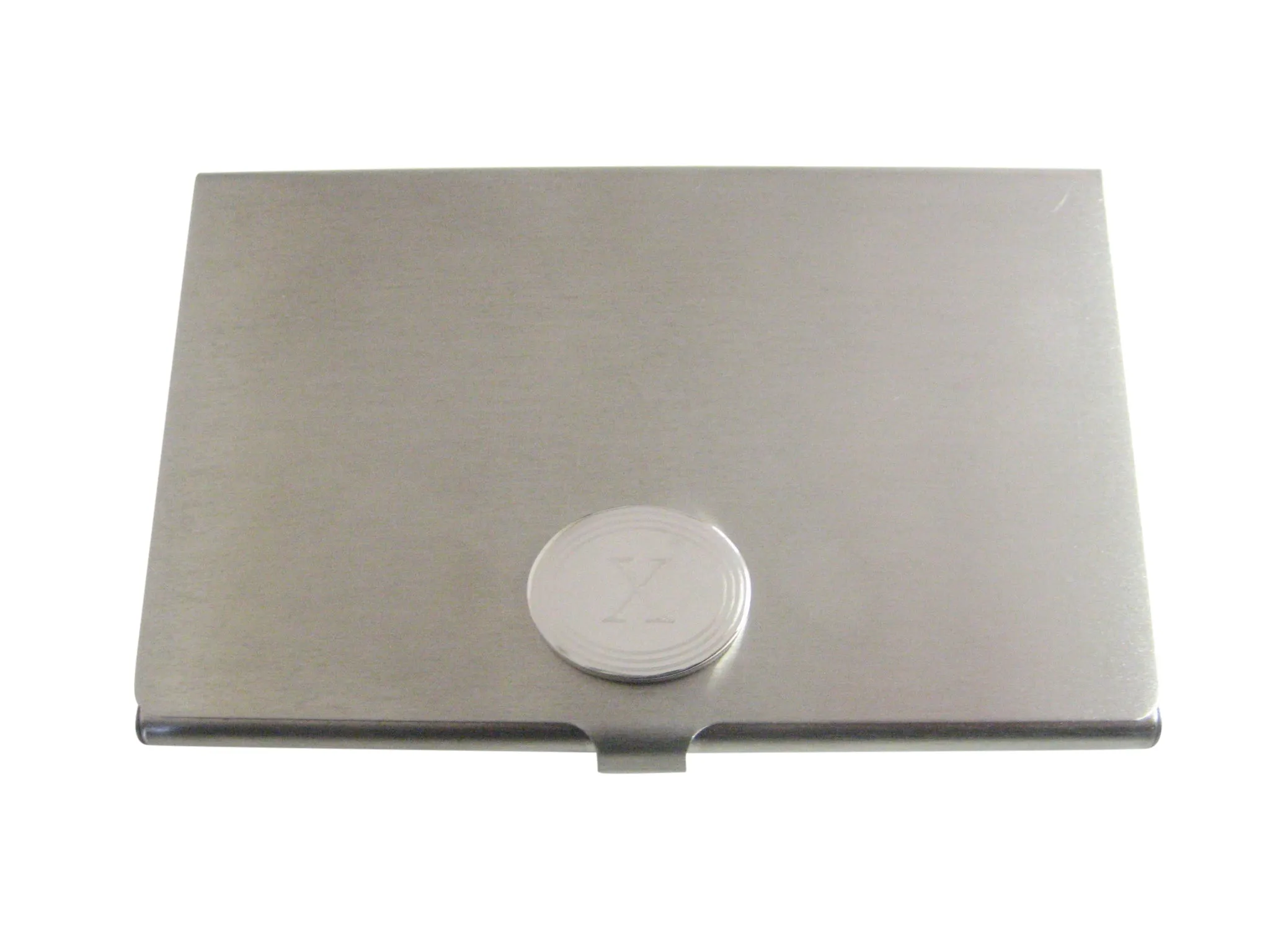 Silver Toned Etched Oval Letter X Monogram Business Card Holder