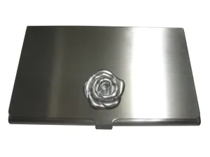 Silver Toned Rose Flower Business Card Holder