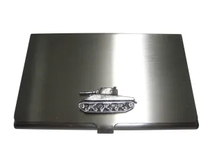 Silver Toned Textured Sherman War Tank Business Card Holder
