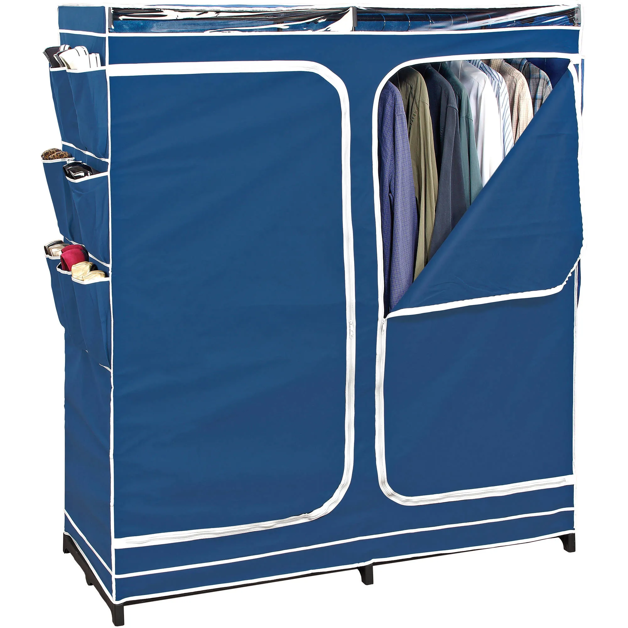 Simplify 60" Portable Closet with Side Shoe Compartments, Blue
