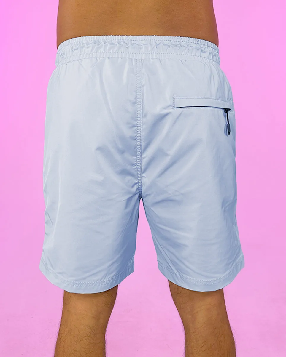 Sky Light Blue 7" Inseam Men's Shorts w/ Reflective Zipper Trims