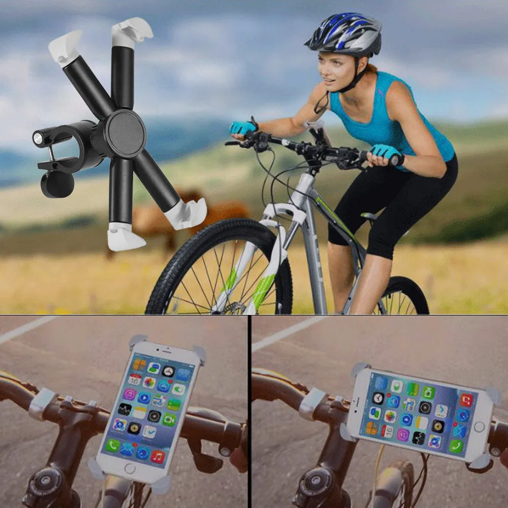 SP-168 360 Degree Rotation Four-claw Bicycle/Motorcycle/Mountain Bike Anti-fall Navigation Mobile Phone Bracket dark grey