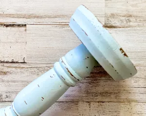 Spa blue wooden pillar candle holder