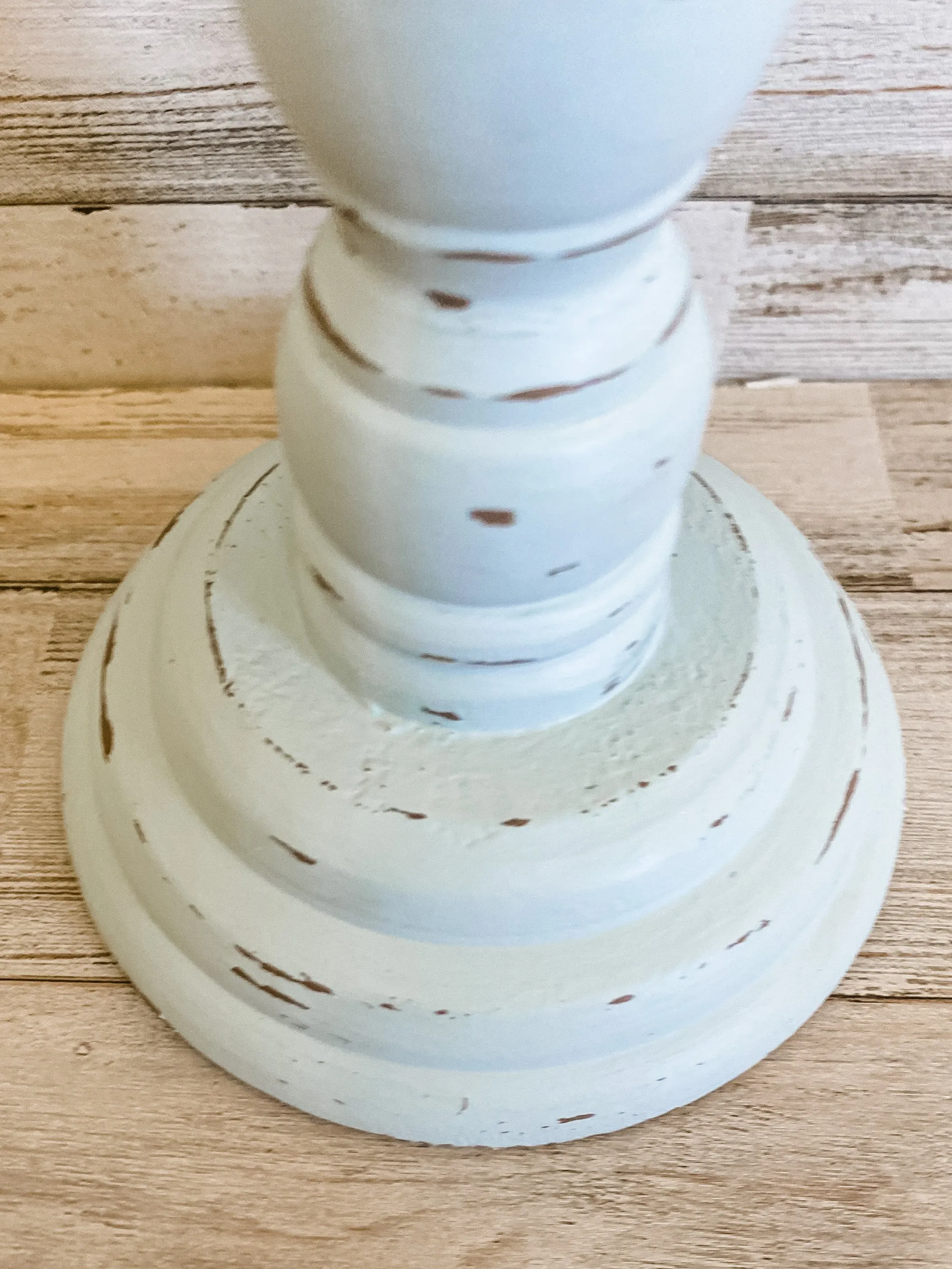 Spa blue wooden pillar candle holder