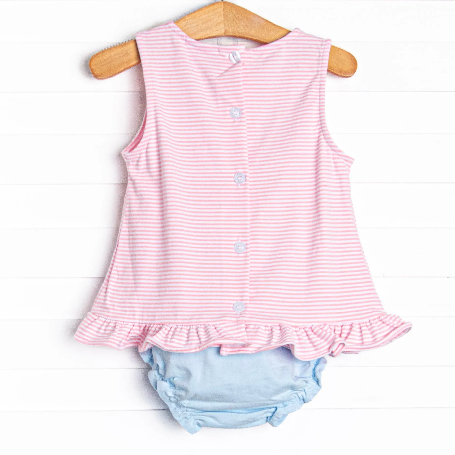 Spring Blooms Applique Diaper Set, Pink Stripe