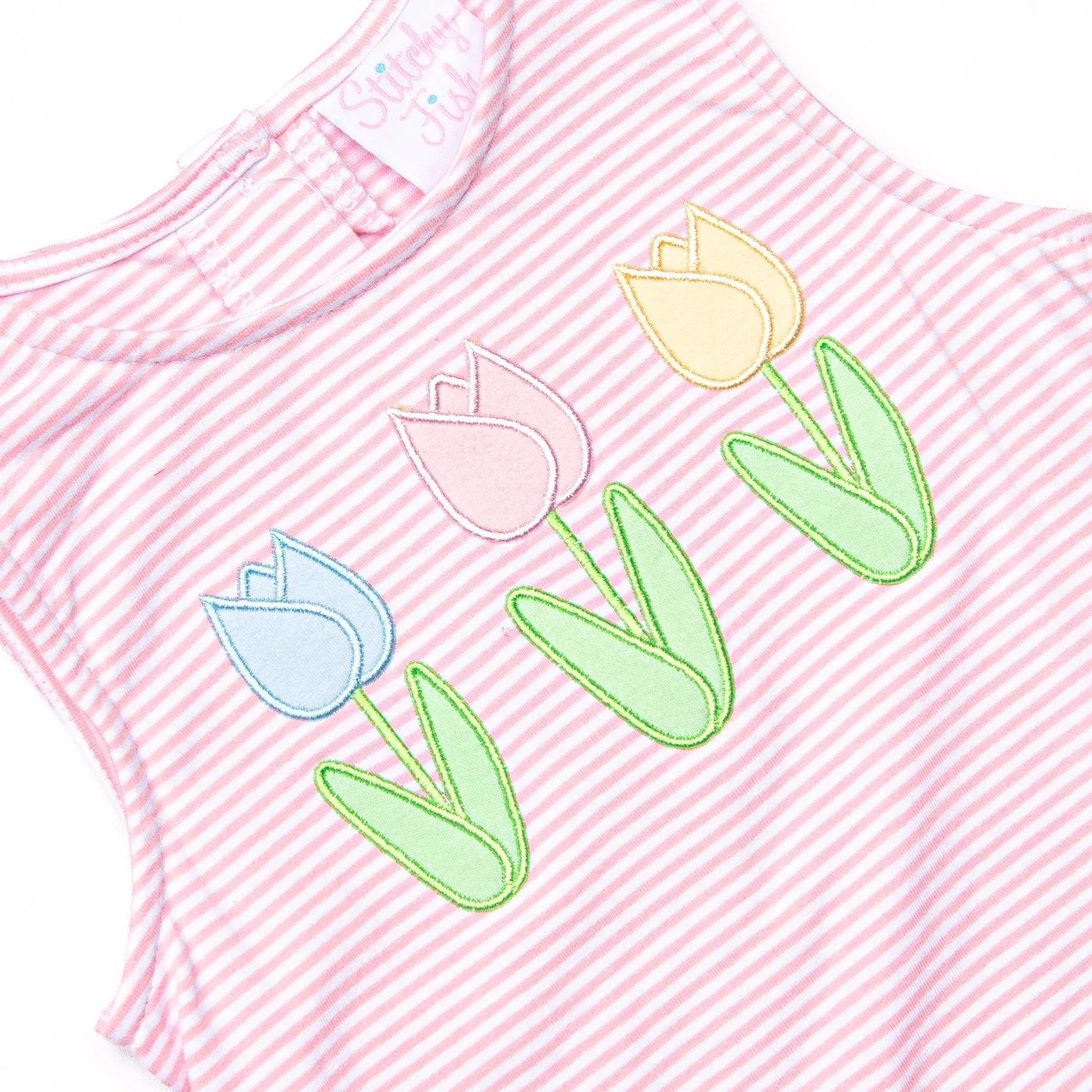 Spring Blooms Applique Diaper Set, Pink Stripe