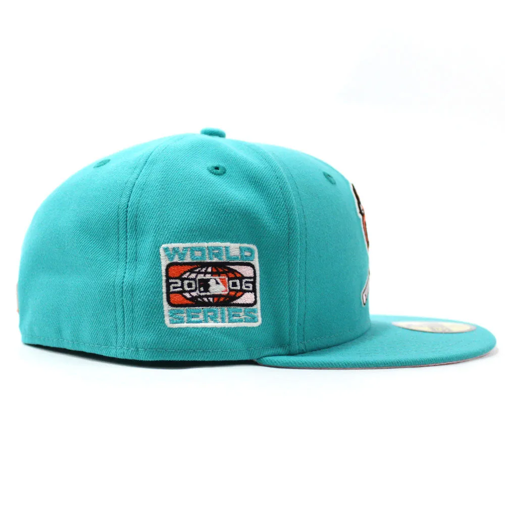 St Louis Cardinals 2006 World Series New Era 59Fifty Fitted Hat (Glow in the Dark Teal PINK Under Brim)