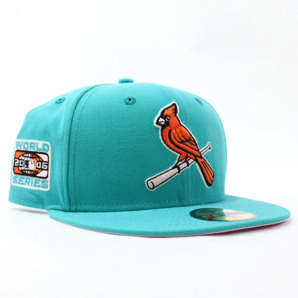 St Louis Cardinals 2006 World Series New Era 59Fifty Fitted Hat (Glow in the Dark Teal PINK Under Brim)