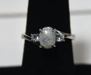 Sterling Silver Faux Opal Expandable Ring - Size 6.25 