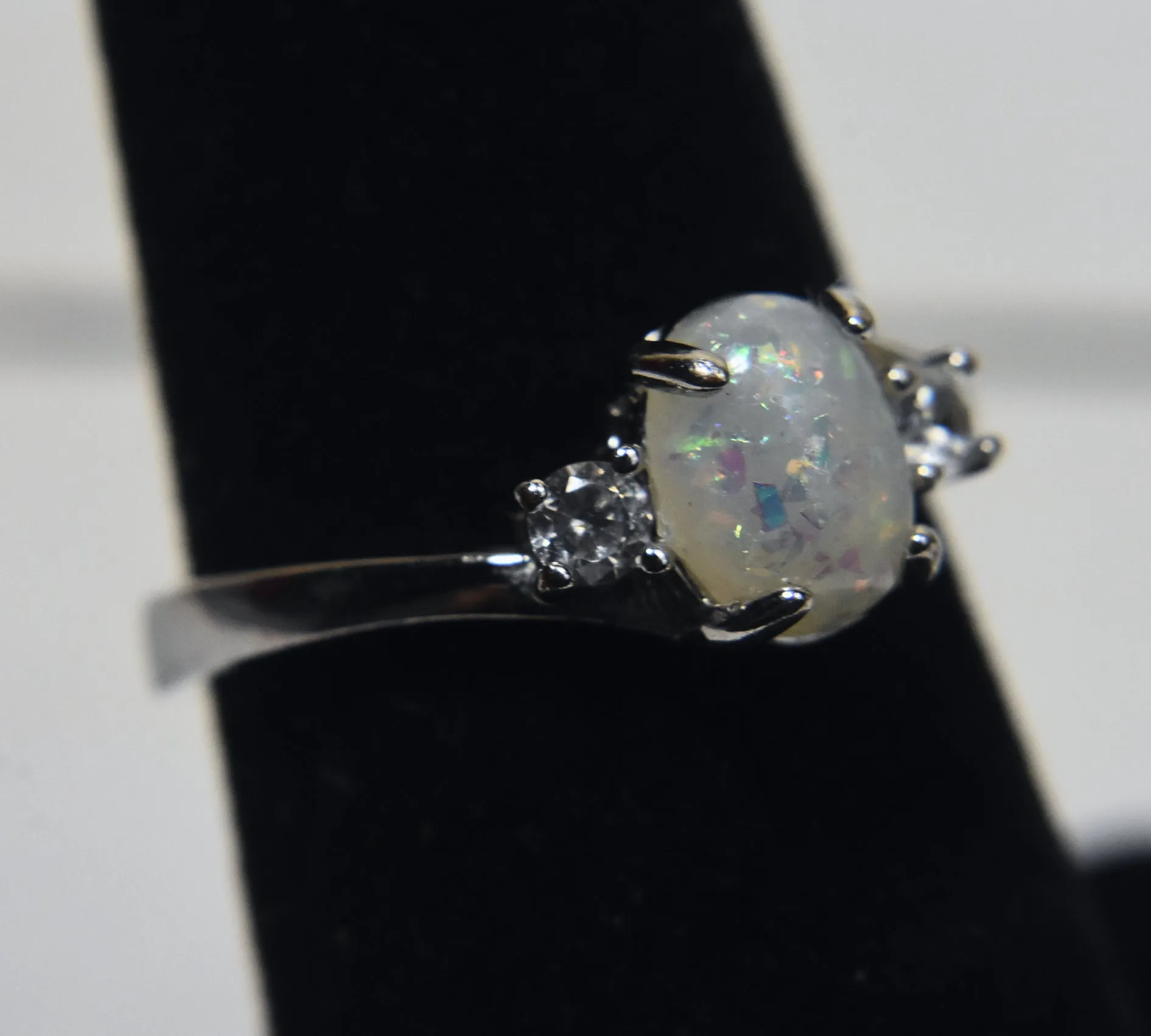 Sterling Silver Faux Opal Expandable Ring - Size 6.25 