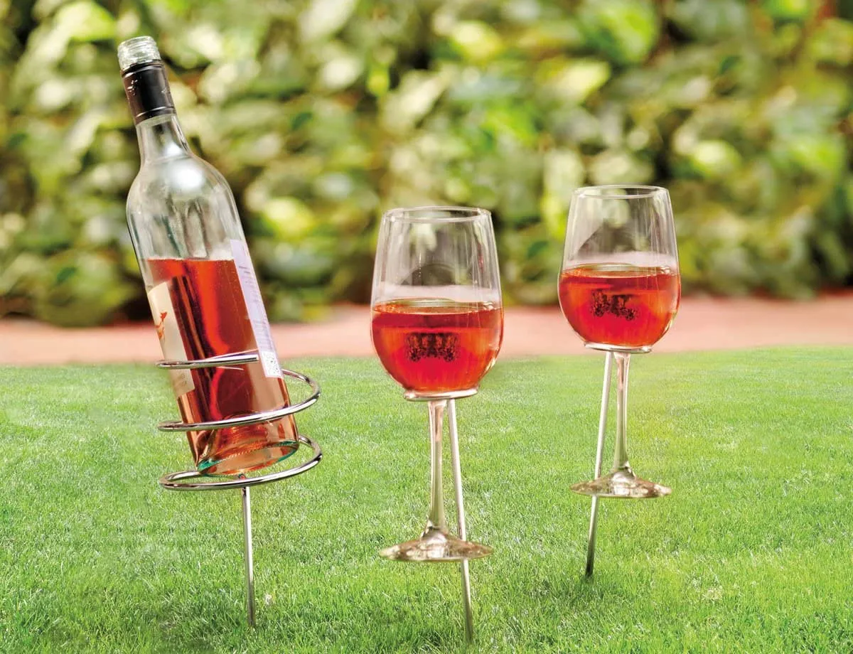 Summit Wine Bottle & 2 Wine Glass Holders On Tie On Card