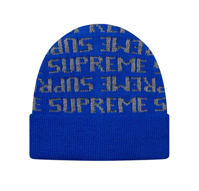 SUPREME Reflective Repeat Beanie (Blue)