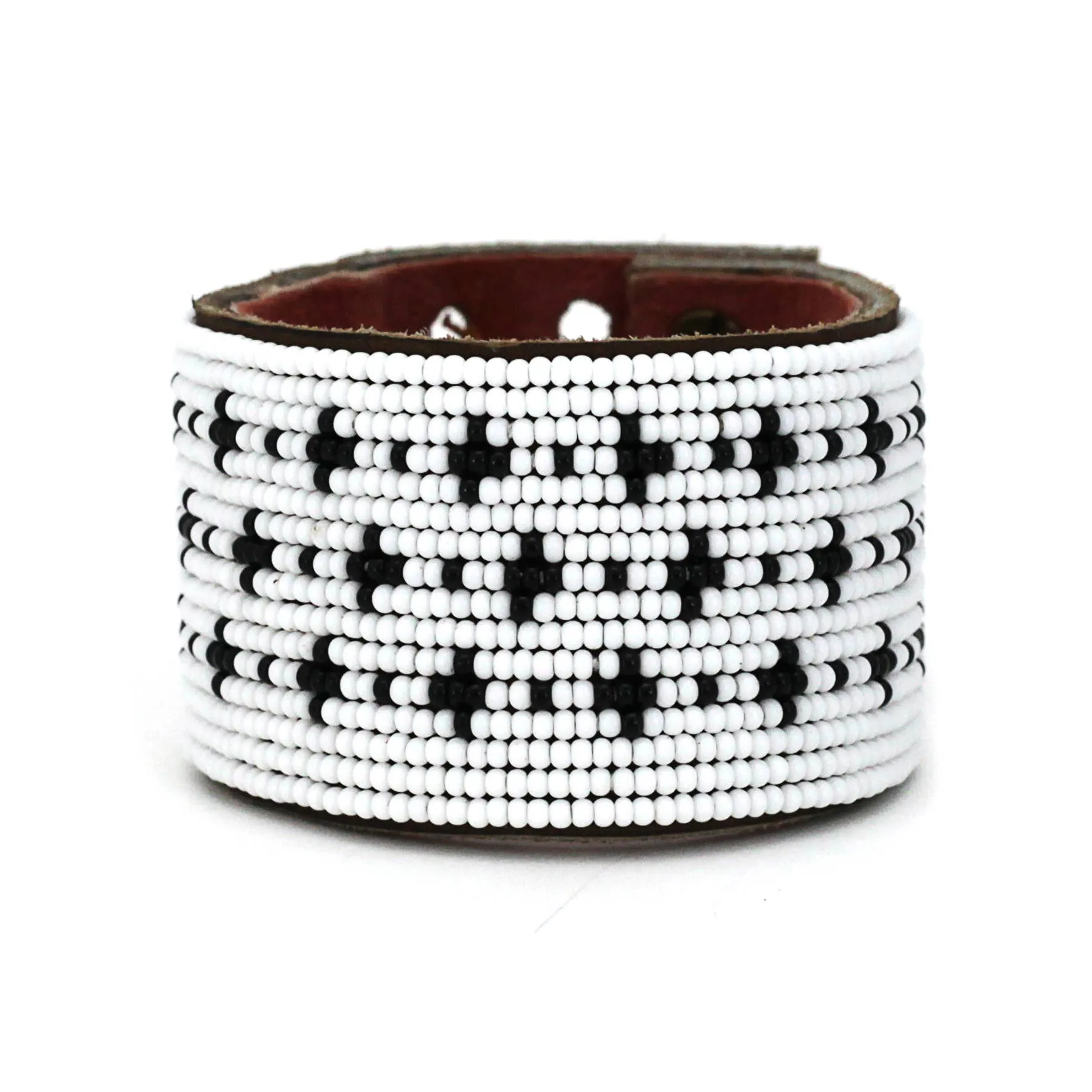 Swahili Coast - Large Black and White Stars Leather Cuff