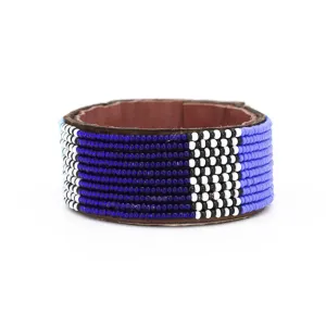 Swahili Coast - Medium Blue Atlas Leather Cuff