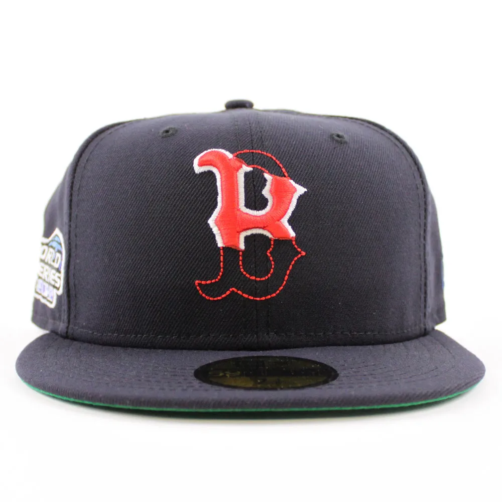 Tear off Logo Boston Red Sox 2004 World Series New Era 59Fifty Fitted Hat (GITD Navy Green Under Brim)