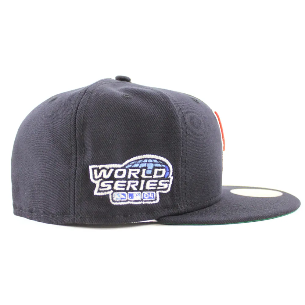 Tear off Logo Boston Red Sox 2004 World Series New Era 59Fifty Fitted Hat (GITD Navy Green Under Brim)