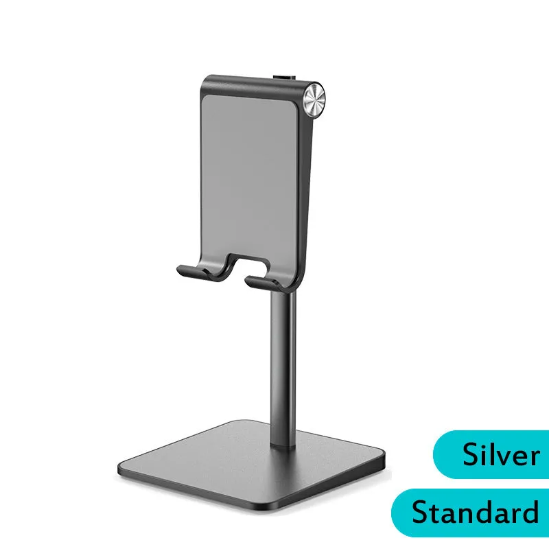 Telescopic Desk Mobile Phone Holder Stand for IPhone IPad Adjustable Metal Desktop Tablet Holder Silver-retractable version