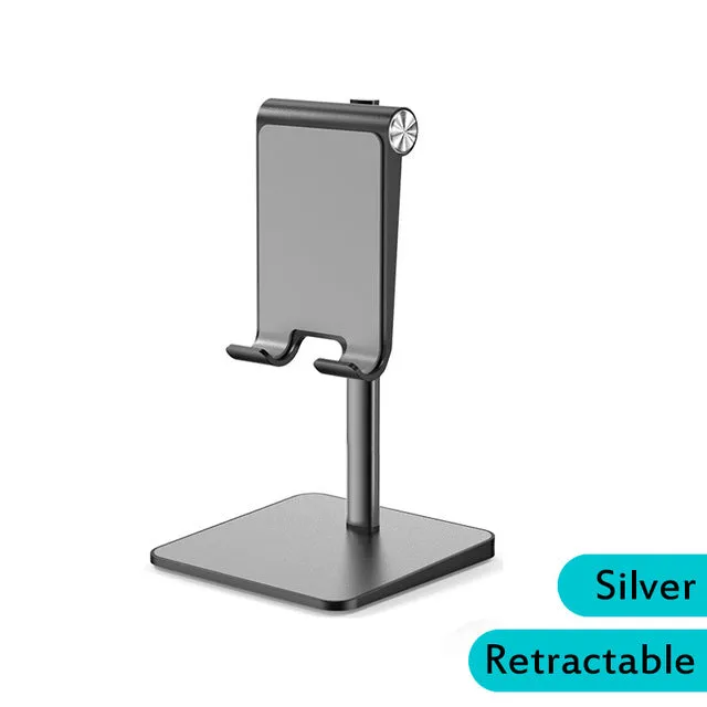 Telescopic Desk Mobile Phone Holder Stand for IPhone IPad Adjustable Metal Desktop Tablet Holder Silver-retractable version