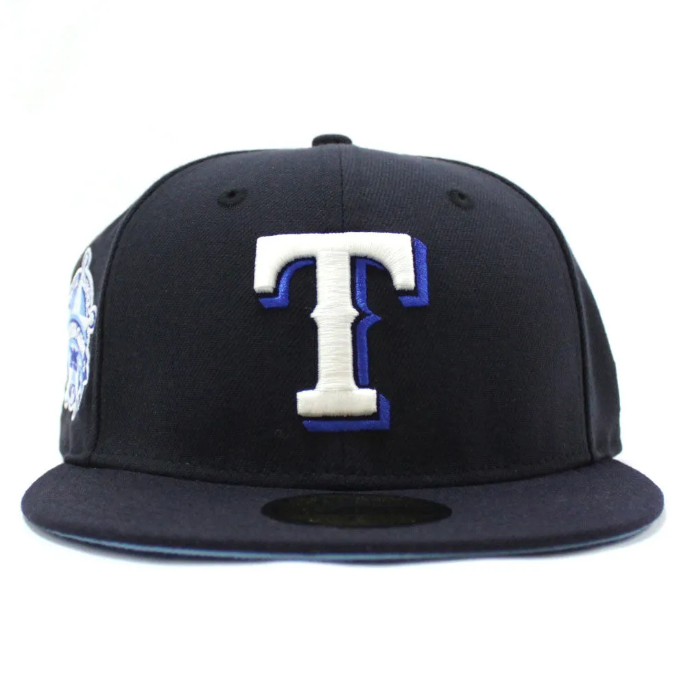 Texas Rangers 1995 All Star Game New Era 59Fifty Fitted Hat (Glow in The Dark Navy Sky Blue Under Brim)