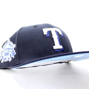 Texas Rangers 1995 All Star Game New Era 59Fifty Fitted Hat (Glow in The Dark Navy Sky Blue Under Brim)