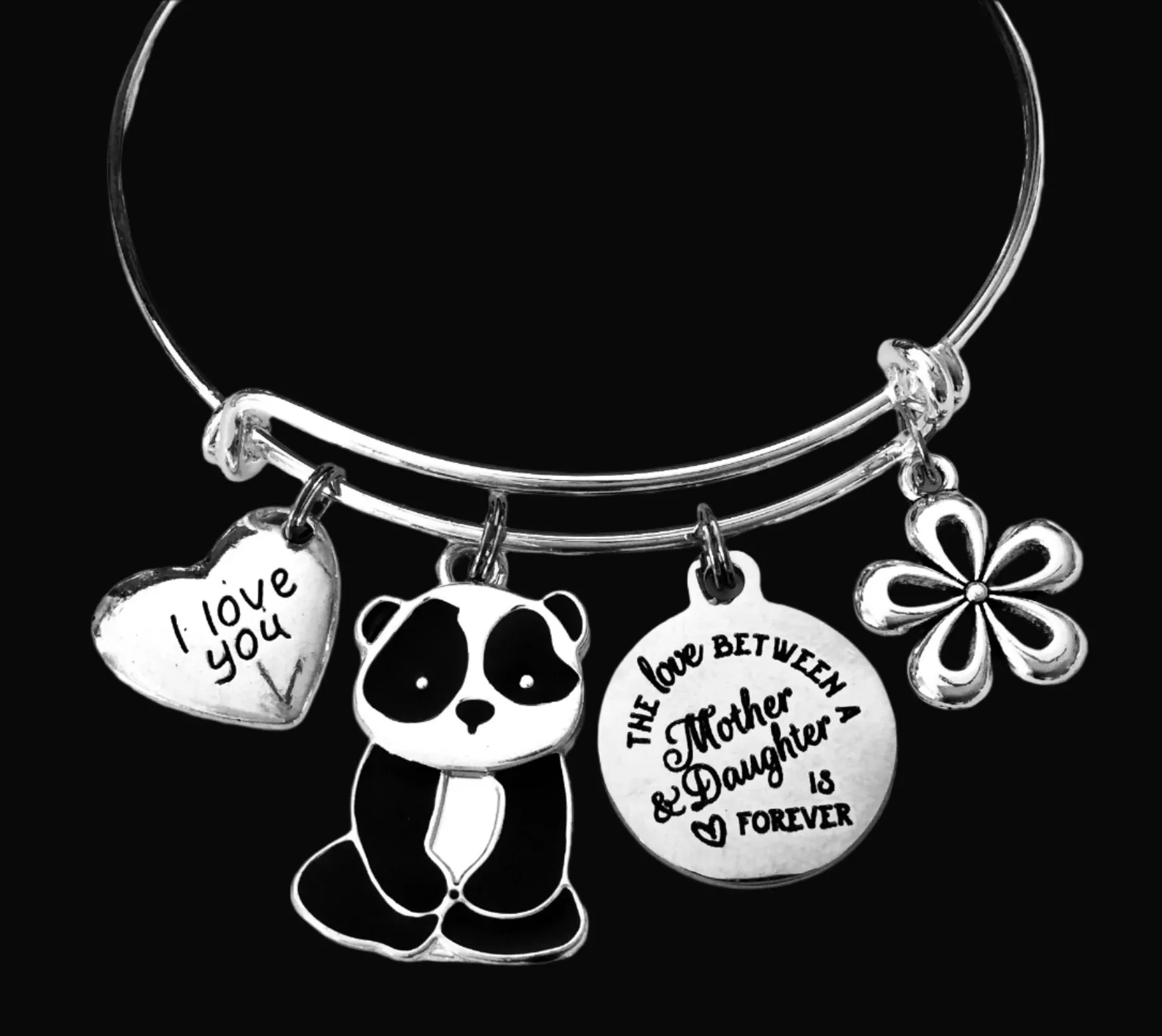 The Love Between a Mother and Daughter is Forever Expandable Charm Bracelet Available in Kids, Teen and Adult Sizes