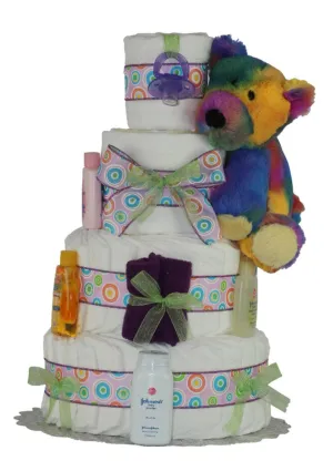 TIE DIE TEDDY 3 or 4 TIERS Diaper Cake